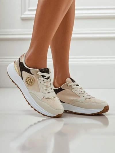 Calista Verona beige damessneakers met platte hak - 4 cm eco-leer