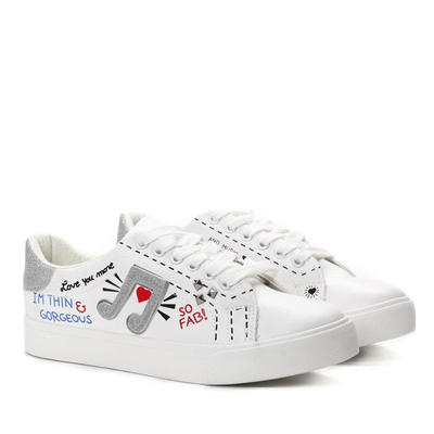 Biało-srebrne tenisówki z printem Sunny- Obuwie