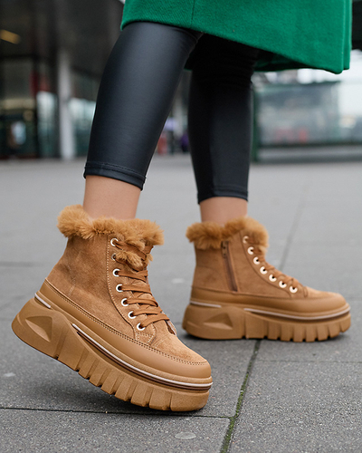 Cizme de zapada dama cu siret cu platforma in camel Neatesa - Incaltaminte