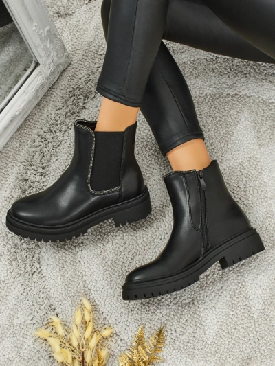 Botine din piele ecologică cu zirconiu Novira