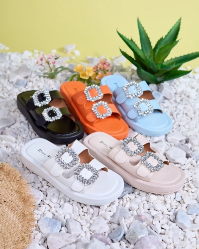 Papuci dama bej cu cristale Azazel - Incaltaminte