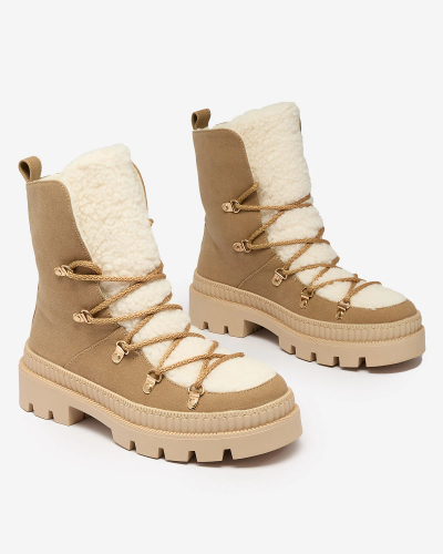 Royalfashion Cizme de vânătoare izolate pentru femei bej cu piele de oaie Lery Walk