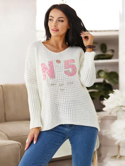 Pulover tricotat din acril pentru femei Royalfashion cu inscripții