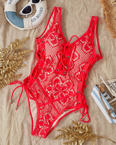 Costum de baie One Piece Red din Dantela - Lenjerie intima