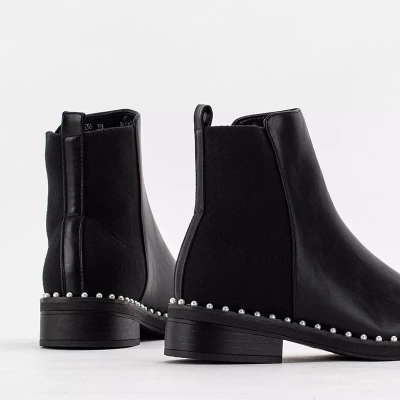 OUTLET Cizme negre de dama cu perle decorative Manoris - Incaltaminte