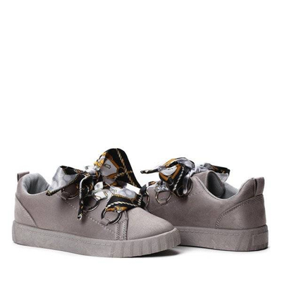 OUTLET Adidași gri cu panglică decorativă Cindy - Încălțăminte