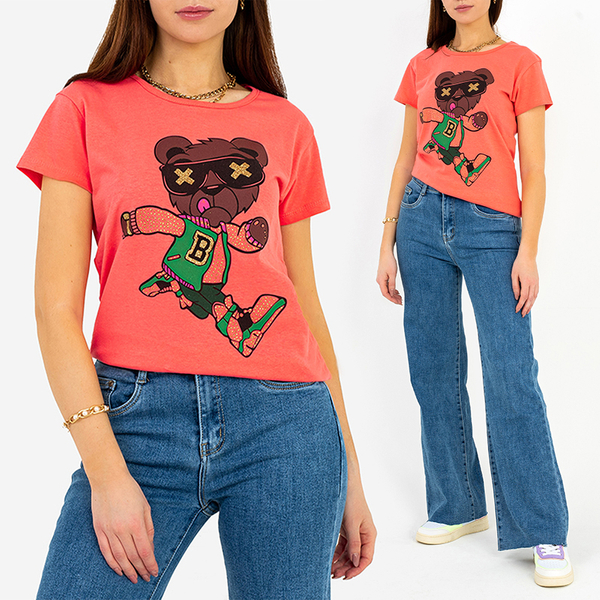 Tricou damă cu imprimeu coral - Îmbrăcăminte