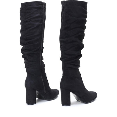 Czarne kozaki na słupku Michelle - Obuwie