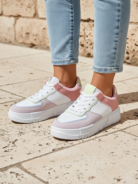 Sneakers damă Hypatia Pastello gri deschis piele eco primăvară 4cm