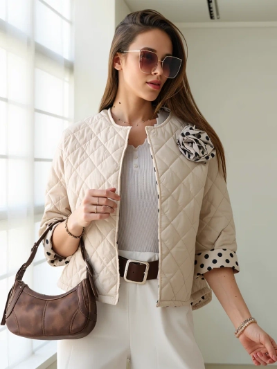 Jachetă de tranziție primăvară pentru femei Royalfashion cu căptușeală florală și cu buline