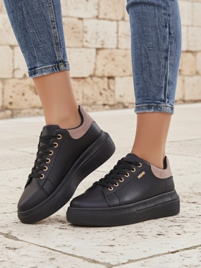 Sneakers de damă Callista Royalfashion negri cu platformă din piele ecologică