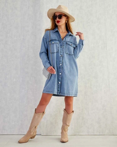 Royalfashion Rochie mini a'la denim din bumbac pentru femei