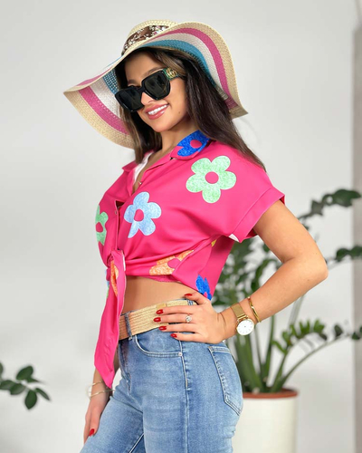 Royalfashion Cămașă scurtă cu flori pentru femei