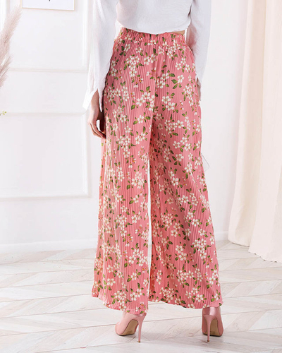 Pantaloni din țesătură florală roz pentru femei - Îmbrăcăminte