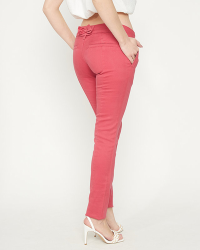 Pantaloni de damă din pânză cu talie joasă fucsia - Îmbrăcăminte