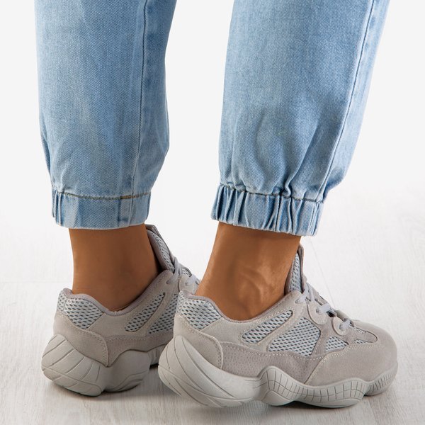 Adidași gri pentru femei cu talpă groasă Crisscross - Încălțăminte