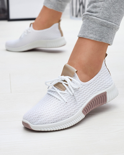 Pantofi sport de damă albi cu inserții maro Kedeti - Încălțăminte