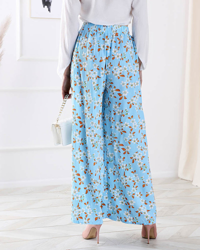 Pantaloni din țesătură florală albastră pentru femei - Îmbrăcăminte