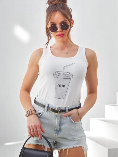 Top de damă din bumbac Royalfashion, cu un cupaj decorat cu cristale.