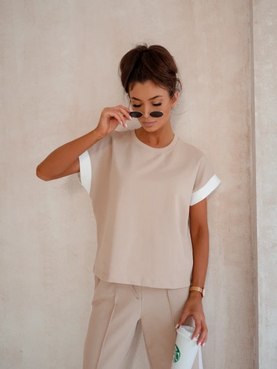 Royalfashion Set de bumbac pentru femei cu mâneci scurte și pantaloni evazați