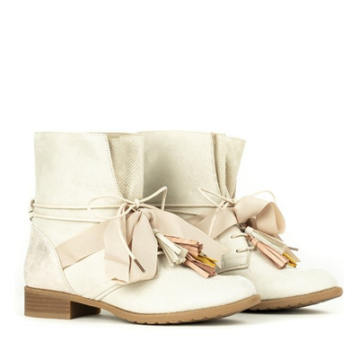 Beżowe botki z kokardką Leta - Obuwie