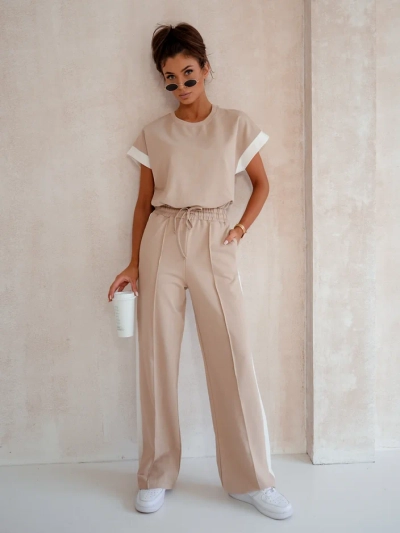 Royalfashion Set de bumbac pentru femei cu mâneci scurte și pantaloni evazați