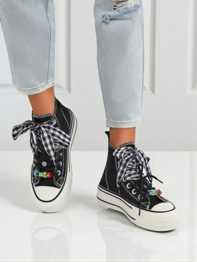 Adidași de damă Callisto Negri cu platforme din material textil și accente retro