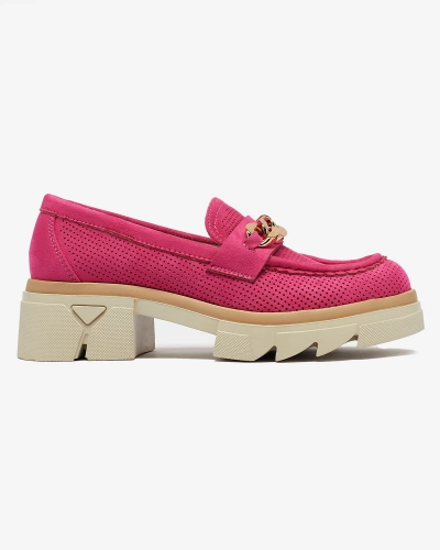 Royalfashion Mocasini din eco-suede cu ornament auriu în fucsia Zaffix