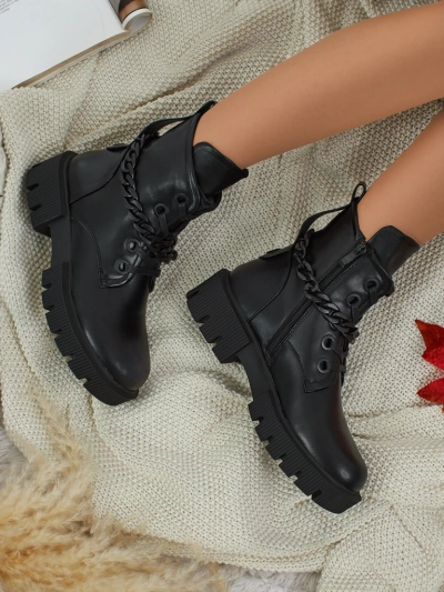 Botine de damă Anviq din piele ecologică cu șireturi