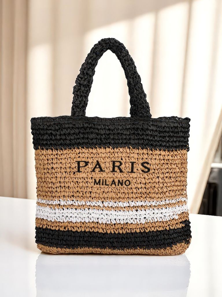 Royalfashion Geantă mare de damă din paie, Paris Stripe