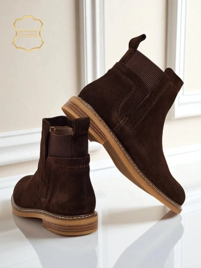 Botine Altesse de Culoare Maro Închis din Piele Întoarsă
