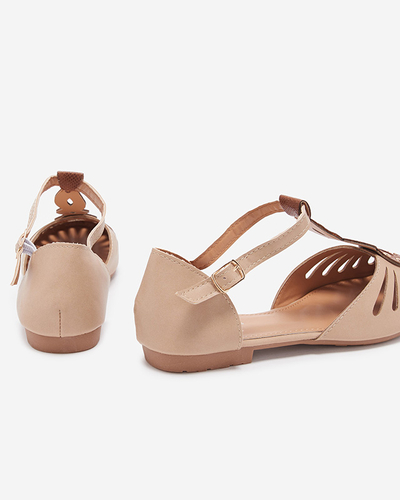 Balerini de damă bej ajurat cu decupaj pe laterale Erraf-Footwear