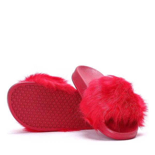 OUTLET Papuci roșii cu blană Millie- Pantofi
