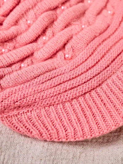 Căciulă caldă pentru femei, de culoare roz deschis, cu perle - Accesorii