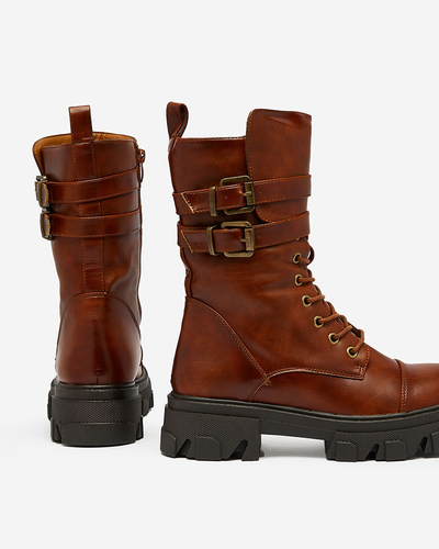 Royalfashion Cizme bagger de damă din piele ecologică de culoare maro Faserti