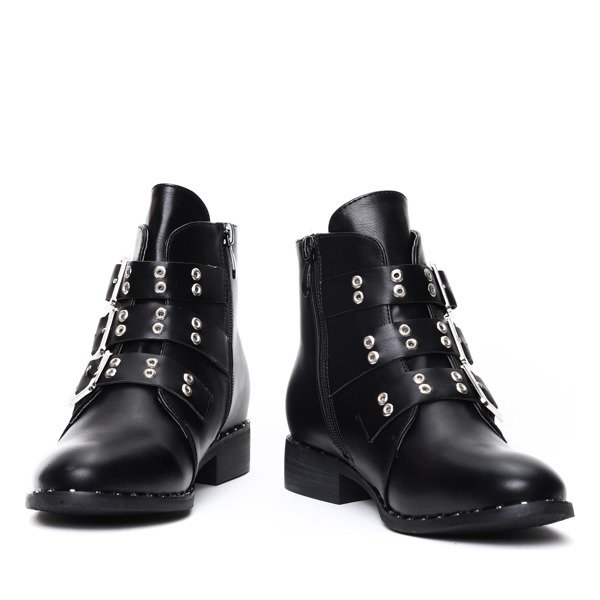 Czarne botki z trzema sprzączkami Tymberlee- Obuwie