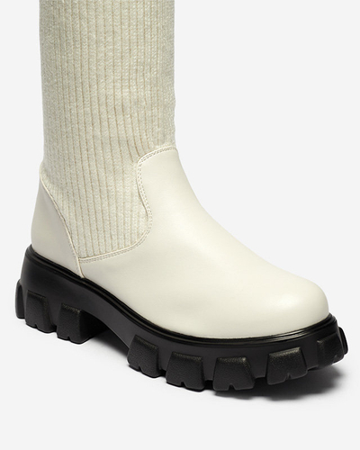 Cizme înalte de damă cu șiret în culoare ecru Alerpi- Footwear