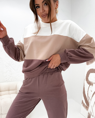 Royalfashion Bawełniany Damski komplet dresowy w paski ChillFlex