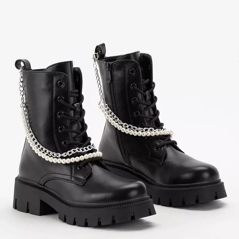 OUTLET Genti dama negre cu lant si perle Agsiva - Incaltaminte