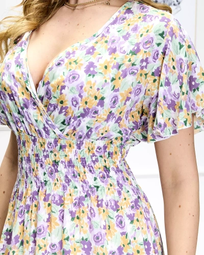 Rochie midi cu motive florale pentru femei, de culoare violet-verde - Pantofi