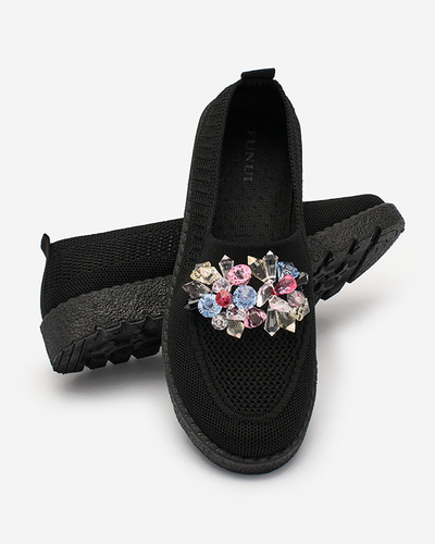 Royalfashion Mocasini negri din material textil pentru femei cu cristale Fezens