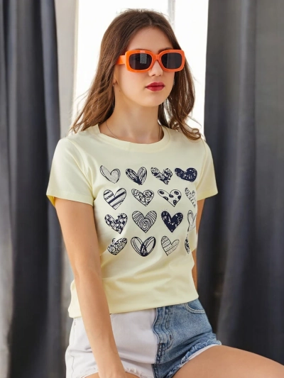 Royalfashion Tricou din bumbac pentru femei O mulțime de inimioare