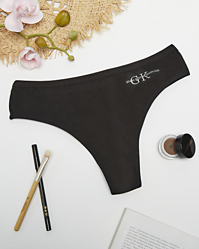 Chiloți tanga de damă din bumbac negru cu inscripția - Lenjerie intimă