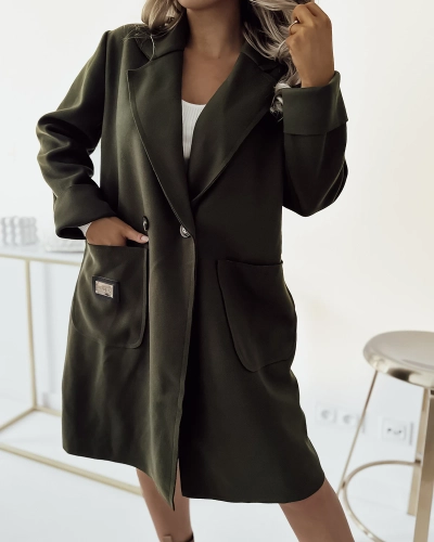 Royalfashion Jachetă haină de damă kaki până la genunchi