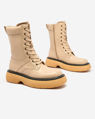 Royalfashion Cizme cu șiret pentru femei bej cu talpă solidă Diret