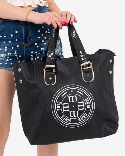 Geantă mare neagră de damă cu inscripții - Accesorii