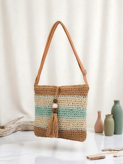 Royalfashion Geantă mică de damă din paie, cu dungi, Charm Mini