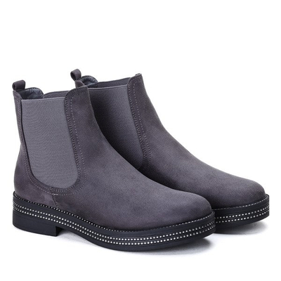 Szare botki z cyrkoniami na płaskim obcasie Izzie - Obuwie