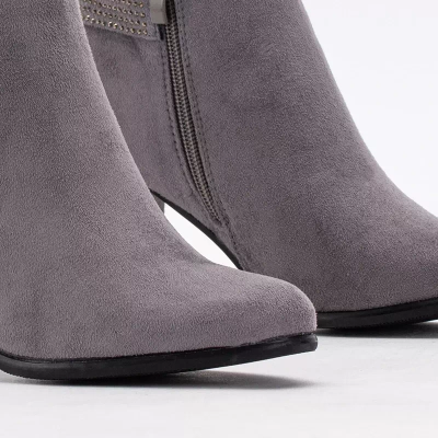 Ghete de dama gri din piele intoarsa cu zirconii cubi Agari - Incaltaminte