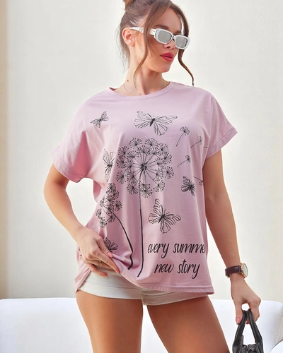Tricou din bumbac pentru femei Royalfashion cu păpădii și un fluture